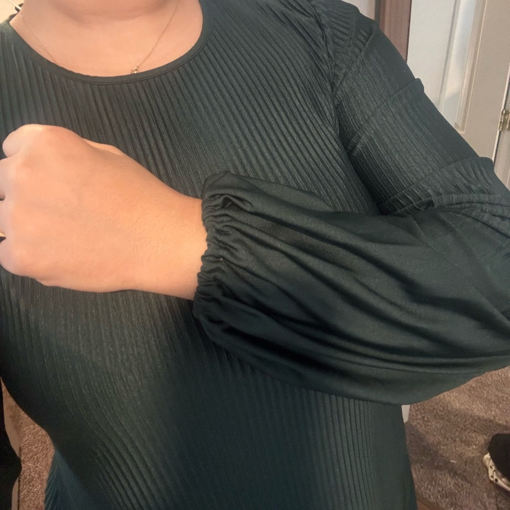 Stradivarius Ribbed Forest Green Long Sleeve Dress Size S